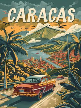 Reise nach Caracas: Bergfahrt Retro-Poster von Travel Shop