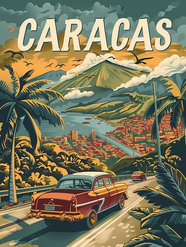 Reis naar Caracas: bergrit Retro Poster