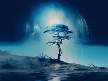 Moon & Tree - A Tranquil Nighttime Symphony - Modern Art by Murti Jung