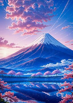 Mount Fuji Sakura Kersenbloesem Meer Landschap Japan van Ruzerin