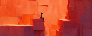 Fille et Orange | Fille assise sur fond abstrait