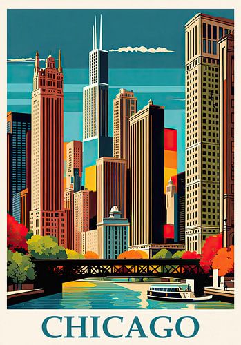 Travel Poster Chicago, USA sur Peter Balan