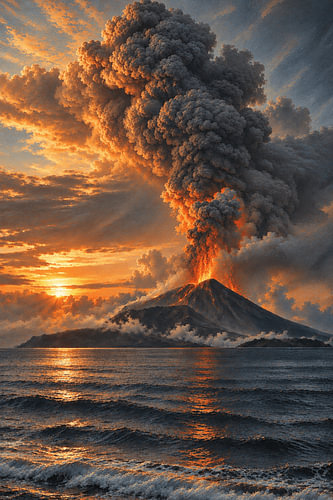 Anak Krakatau Eruption at Sunset - Indonesia