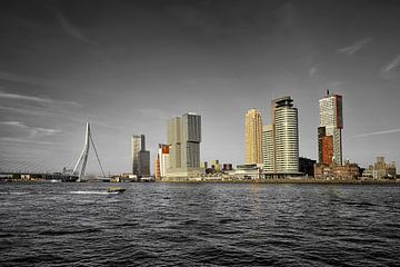 Panorama van de stad Rotterdam en de Erasmusbrug over de Nieuwe Maas