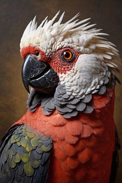 Red and White Parrot with Artistic Flare by De Muurdecoratie