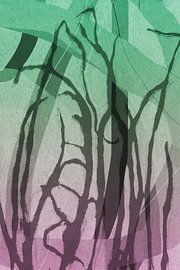 Abstract grass. Modern abstract botanical geometric art in pink and green by Dina Dankers