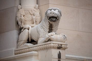 Lion in front of the entrance to the Cathedral of Saint Domnius in downtown Split, Croatia by Joost Adriaanse