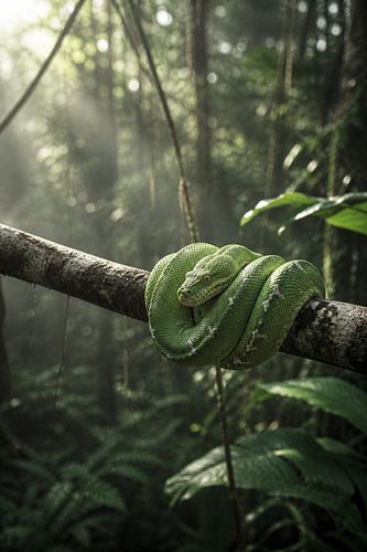 Green Tree Python in a Tropical Rainforest – Cinematic Fine Art Wildlife Photography