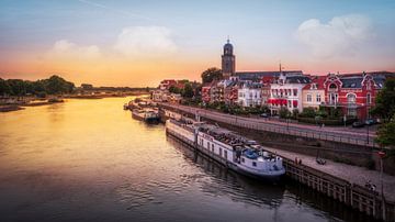 Sunny summer evening on the river IJssel in Deventer Overijssel Netherlands.