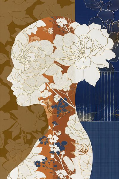 Floral Side View of a Woman in Rich Colours by Color Square