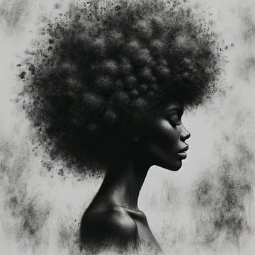 Afro portret Charcoal art van Art Studio RNLD
