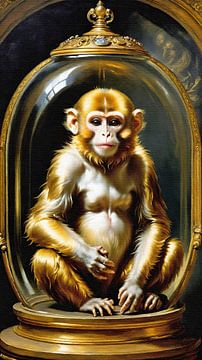 Roodbruin aapje onder glazen stolp van Maud De Vries
