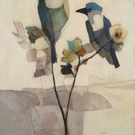 Abstracte vogels op tak in zachte tinten van But First Framing
