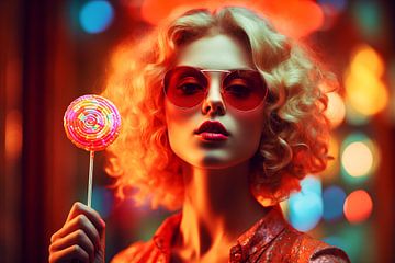 Fashionista mit Sonnenbrille und mit Lollipop! von Vlindertuin Art