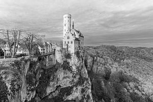 Château de Lichtenstein dans le Bade-Wurtemberg, dans le sud de l'Allemagne, en noir et blanc