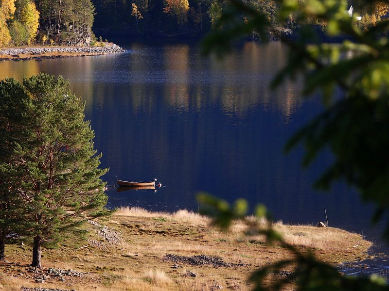 Boat on a lake in Norway by Judith van Wijk