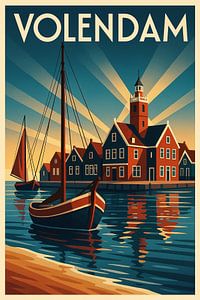 Volendam Poster - Vintage Holländisches Fischerdorf Wandkunst