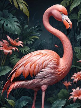 Botanical bird collection - Flamingo van Wall Art Wonderland