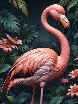 Botanische Vogelsammlung - Flamingo von Wall Art Wonderland