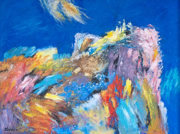 Abstract landschap met kleur explosie - Hans Sturris - Acryl op doek
