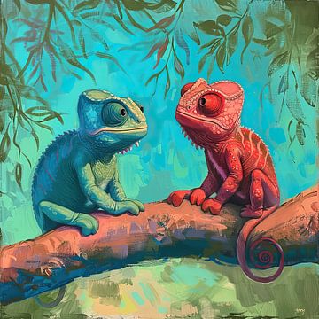 Kleurrijk Kameleon Duo | Pigment Pals Play van Blikvanger Schilderijen