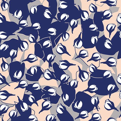 Fleur rétro. Art botanique abstrait en rose pastel, bleu, gris.