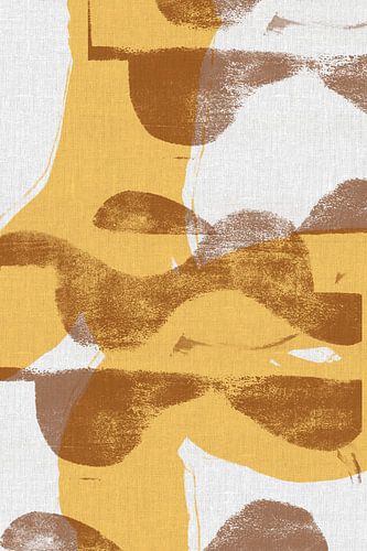 Formes et lignes abstraites dans des couleurs pastel sur du lin. Jaune et marron. sur Dina Dankers