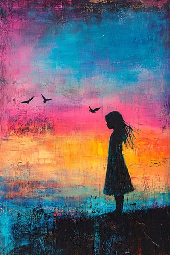 Silhouet meisje met kleurrijke achtergrond