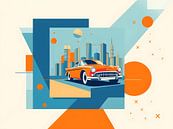 Een iconische auto in grafische stadsvormen van Bart Veeken thumbnail