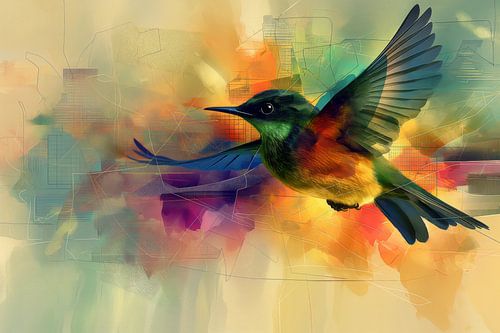 Urban Serenade - Hummingbird in Abstract City