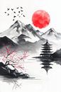 Asiatische Landschaft mit Sonnenuntergang von Poster Art Shop Miniaturansicht