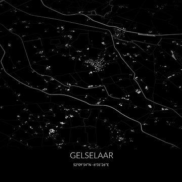 Schwarz-weiße Karte von Gelselaar, Gelderland. von Rezona