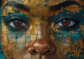 Mysterious woman on fire, gold and blue by Dunto Venaar