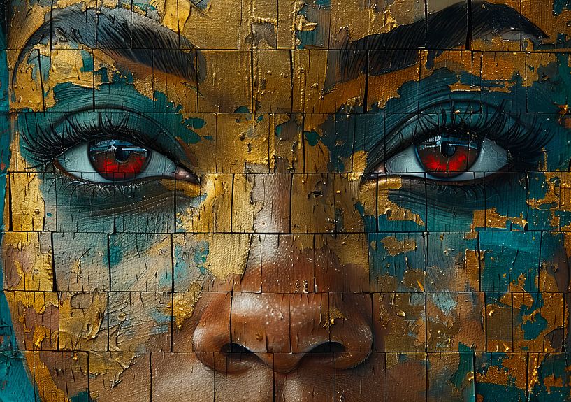 Mysteriöse Frau in Feuer, Gold und Blau von Dunto Venaar