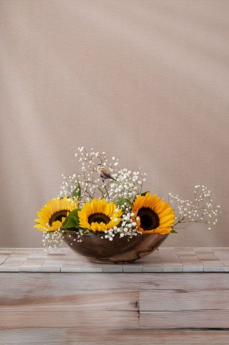 Still Life with Three Sunflowers in Low Scale