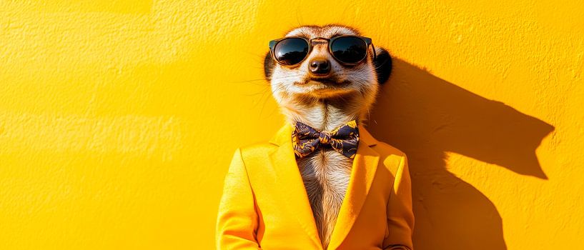 Stylish meerkat in a yellow suit by Poster Art Shop