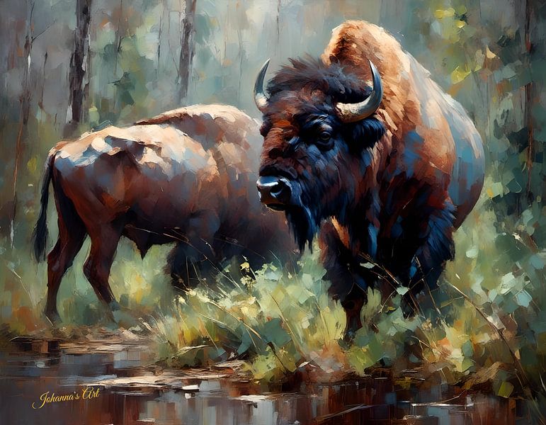 Wildtiere - Abstrakter Surrealismus - Bison 2 von Johannas Art Creations