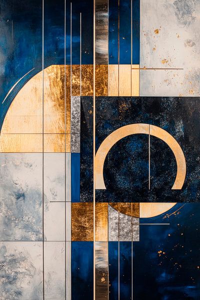 Abstrakte Komposition in Gold und Blau von Poster Art Shop
