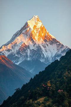 Besneeuwde top bij zonsopgang van Poster Art Shop