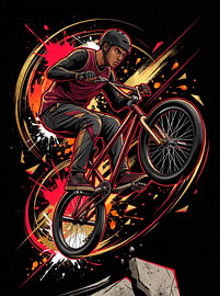 Extreme BMX Freestyle Rider Jump Action Sports Dynamic Graphic Illustration by The Deeper Way