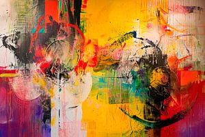 Peinture abstraite, rouge, jaune, vert, blanc et noir sur Bowiscapes