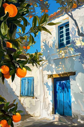 Oranje huis in blauw licht