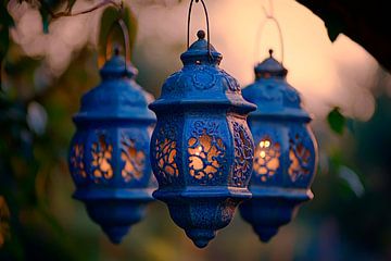 Blauwe lantaarnverlichting van Poster Art Shop