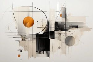 Abstract olieverfschilderij in zwart, grijs en geel van Ton Kuijpers