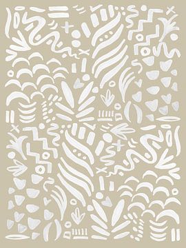 Crazy lines, abstracte scribble kunst, beige met wit van Mijke Konijn