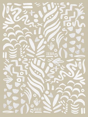 Crazy lines, abstracte scribble kunst, beige met wit