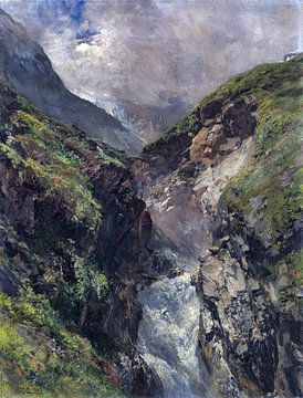 Gebirgsschlucht mit tosendem Wasserfall, EDWARD THEODORE COMPTON, Ca. 1880