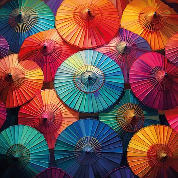 Illustration représentant des parapluies japonais colorés