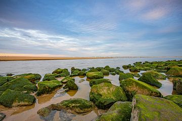Steine am Entwässerungssteg am Meer von Gerard De Mooij