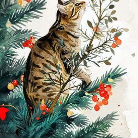 Le chat et l'arbre de Noël #cat #catlife sur JBJart Justyna Jaszke